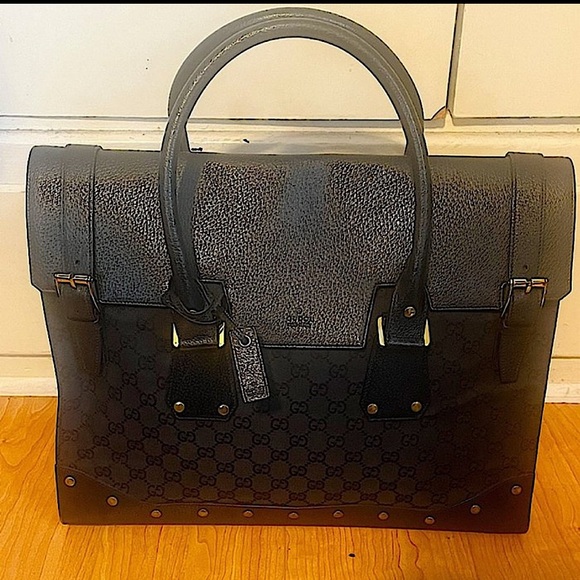 Authentic Gucci Tom Ford Black Monogram GG Studded Oversized Travel Bag - Picture 1 of 14
